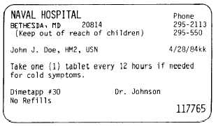 Sample prescription label