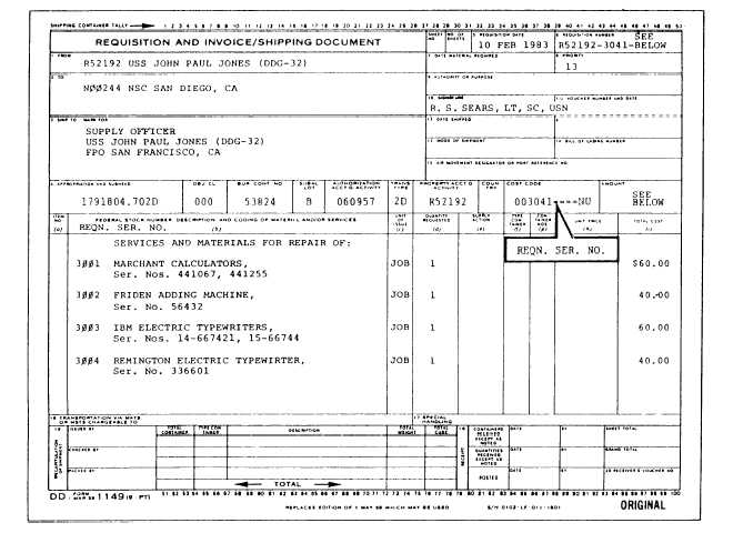 Requisition and Invoice/Shipping Document, DD Form 1149