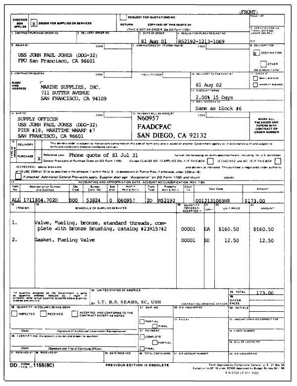 DD Form 1155 Order for Supplies or Services/Request for Quotations