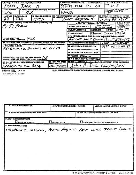 U.S. Field Medical Card (front)