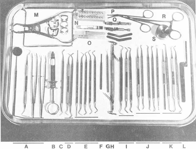 Typical operative dentistry instrument tray setup