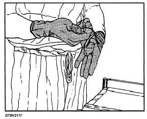 Slipping gloved fingers under the cuff of the first glove